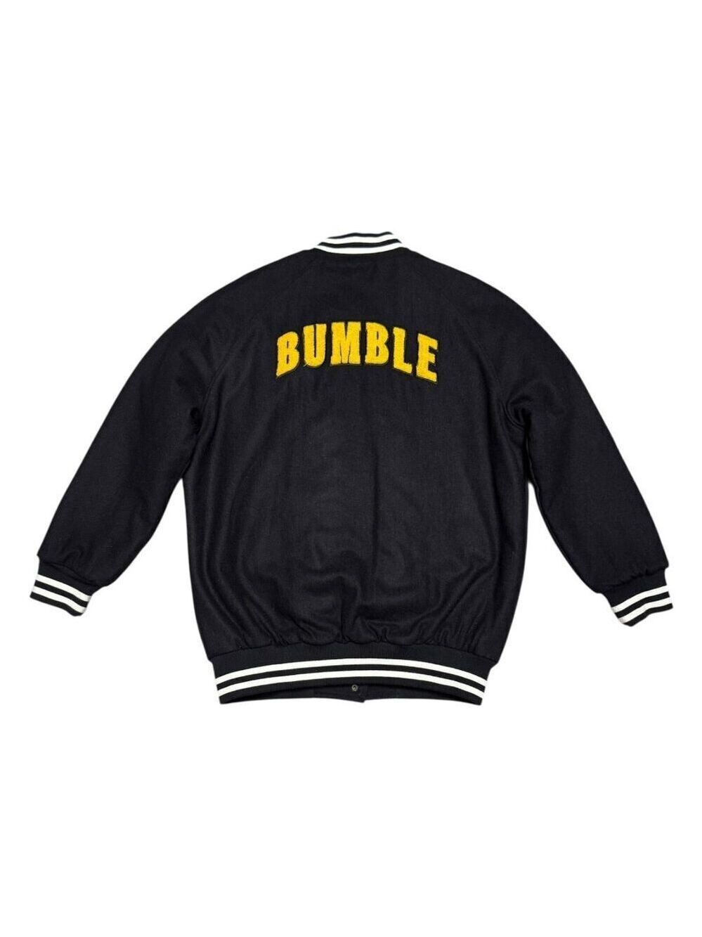 BUMBLE Jacket Social Dating App Black LETTERMAN Bomber Varsity Mens Small Rare